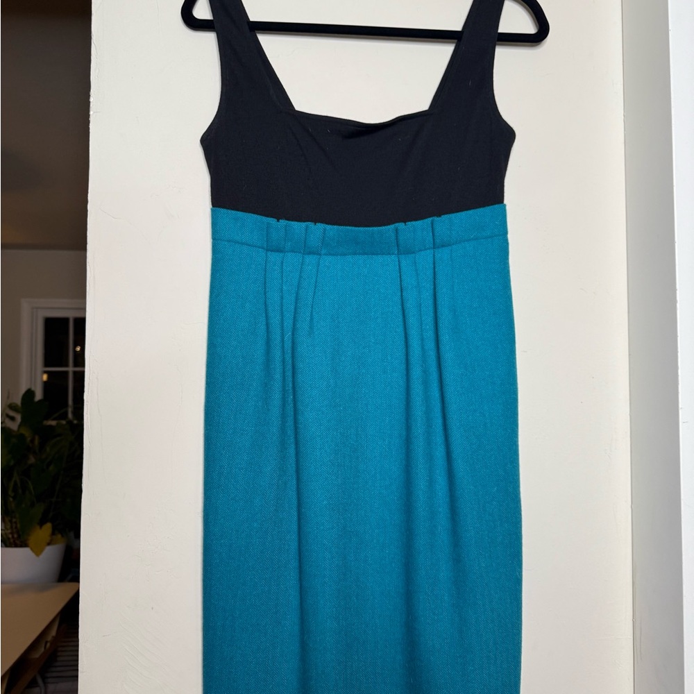 Diane Von Furstenberg Black and Teal Midi Dress